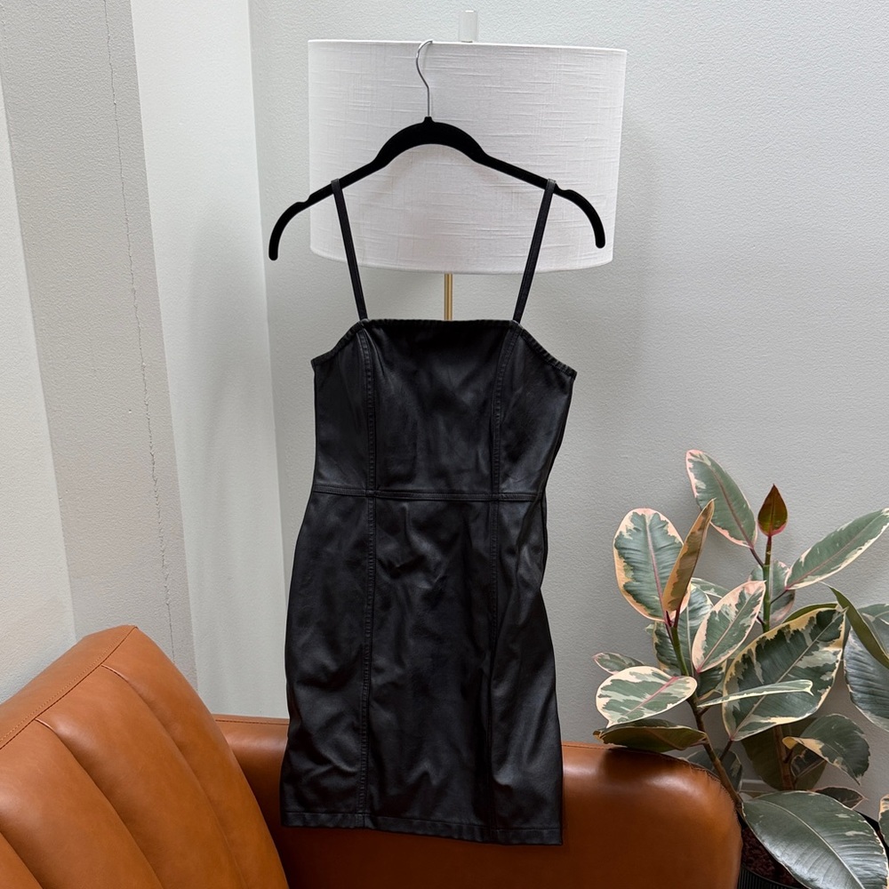 H&M Black Faux Leather Mini Dress
